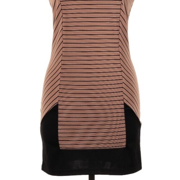 THML Sleeveless Minimalist Career Sheath Dress Size M Brown Black Color Block - Picture 4 of 10